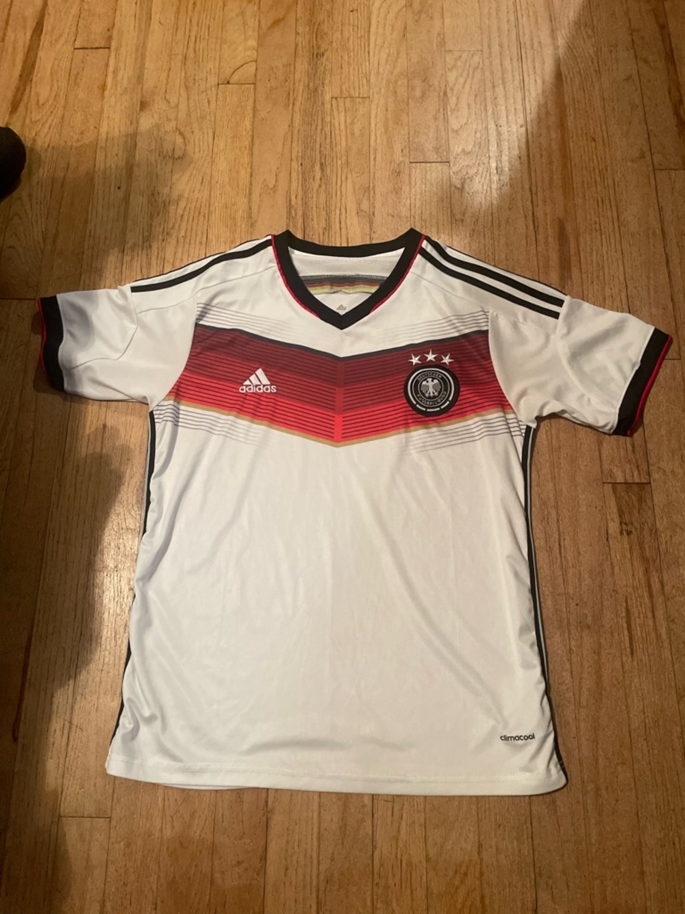 adidas White Soccer Jersey with Red and Black Accents